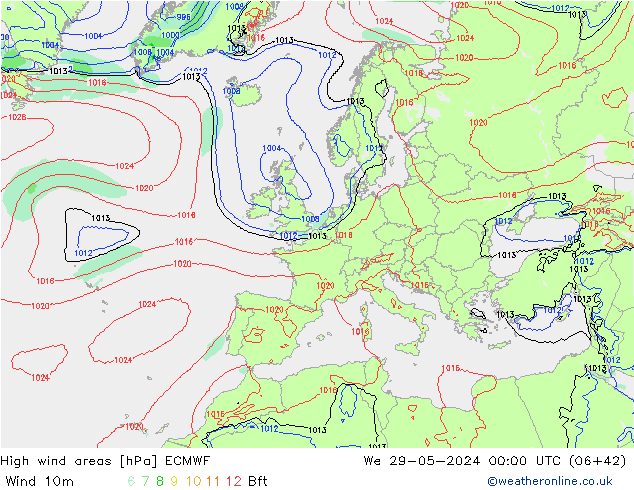 High wind areas ECMWF mer 29.05.2024 00 UTC