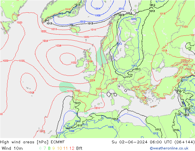 High wind areas ECMWF Вс 02.06.2024 06 UTC