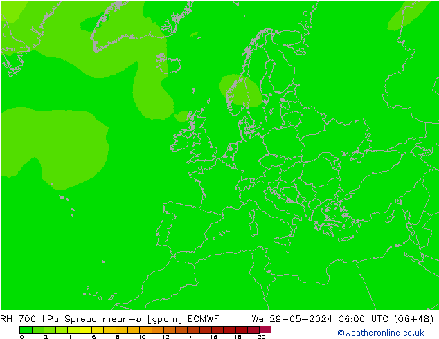 RH 700 hPa Spread ECMWF We 29.05.2024 06 UTC