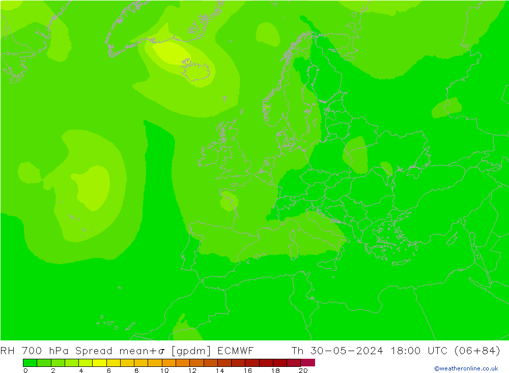 Humidité rel. 700 hPa Spread ECMWF jeu 30.05.2024 18 UTC