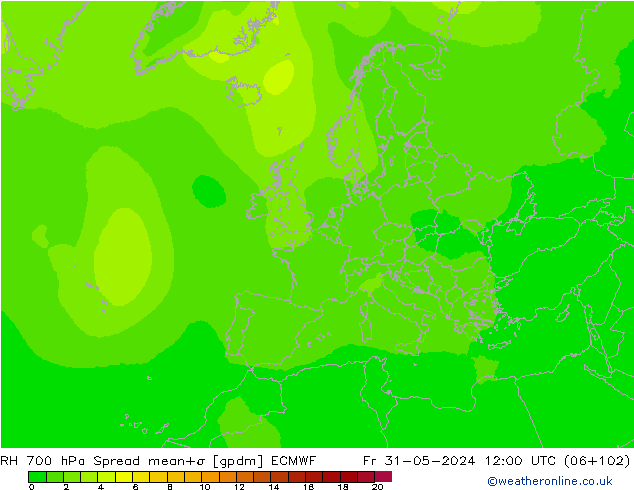 RH 700 hPa Spread ECMWF Fr 31.05.2024 12 UTC