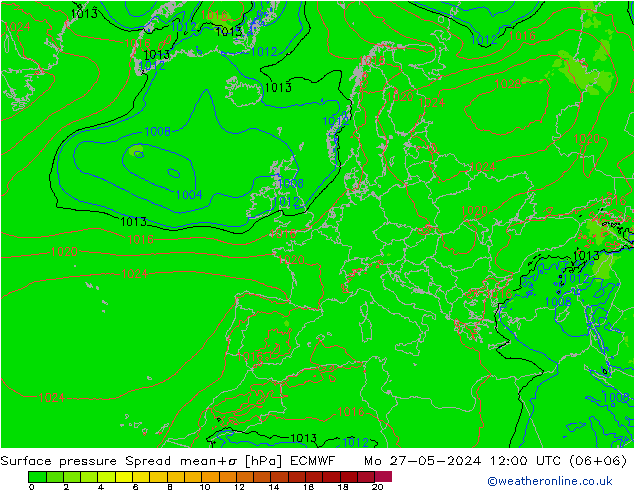 Luchtdruk op zeeniveau Spread ECMWF ma 27.05.2024 12 UTC