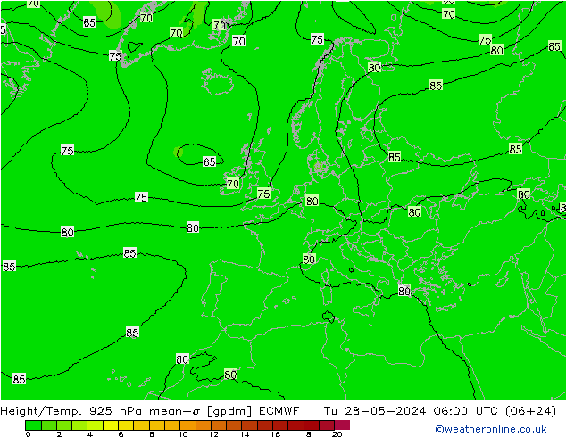 Height/Temp. 925 hPa ECMWF Tu 28.05.2024 06 UTC