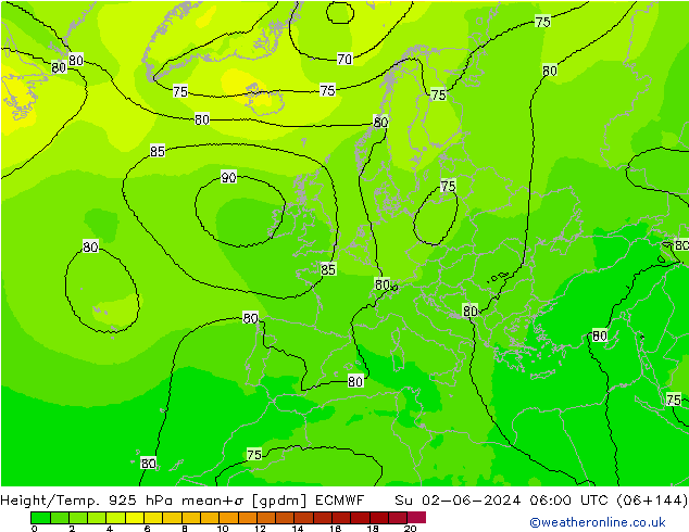 Height/Temp. 925 hPa ECMWF Su 02.06.2024 06 UTC