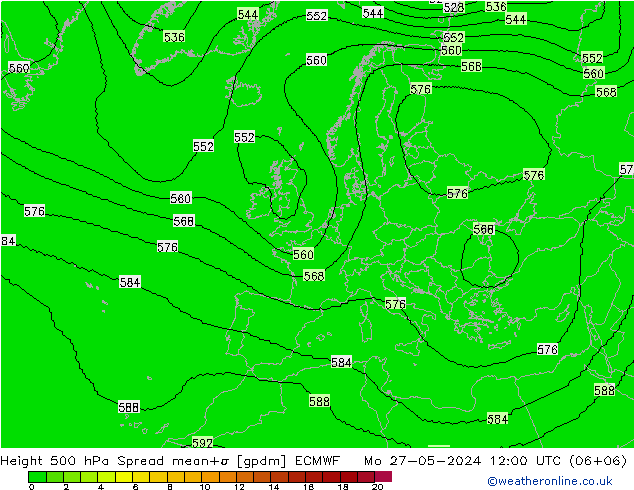 Height 500 hPa Spread ECMWF Mo 27.05.2024 12 UTC