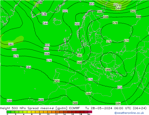 Height 500 hPa Spread ECMWF mar 28.05.2024 06 UTC