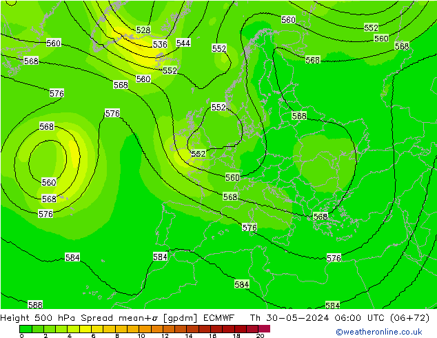 Height 500 hPa Spread ECMWF czw. 30.05.2024 06 UTC