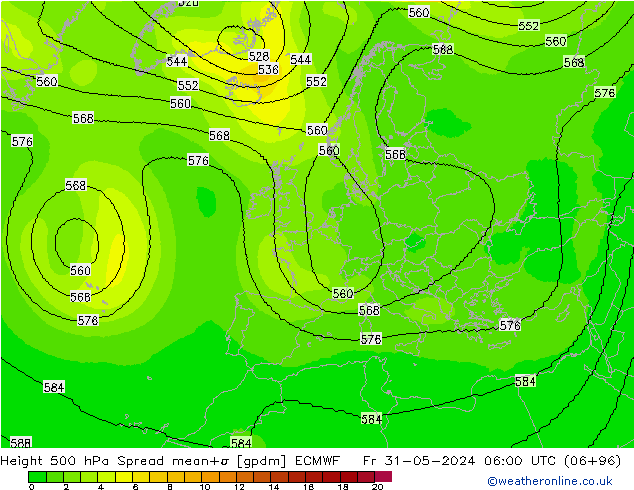 Height 500 hPa Spread ECMWF Fr 31.05.2024 06 UTC