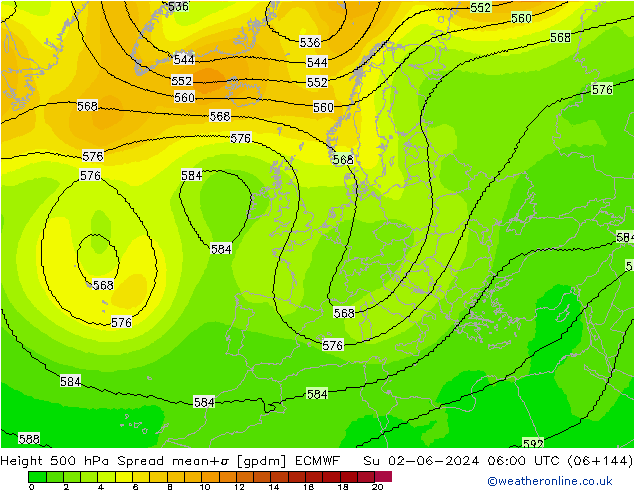 Height 500 hPa Spread ECMWF Su 02.06.2024 06 UTC