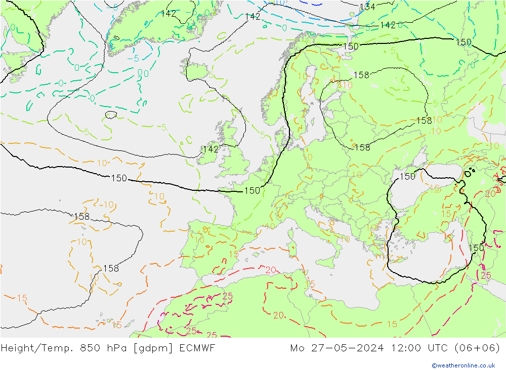 Hoogte/Temp. 850 hPa ECMWF ma 27.05.2024 12 UTC