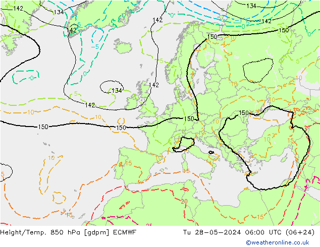 Height/Temp. 850 hPa ECMWF Di 28.05.2024 06 UTC