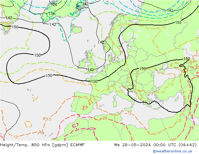 Hoogte/Temp. 850 hPa ECMWF wo 29.05.2024 00 UTC