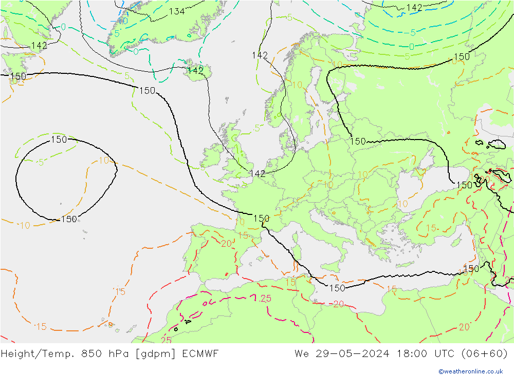 Height/Temp. 850 hPa ECMWF Mi 29.05.2024 18 UTC