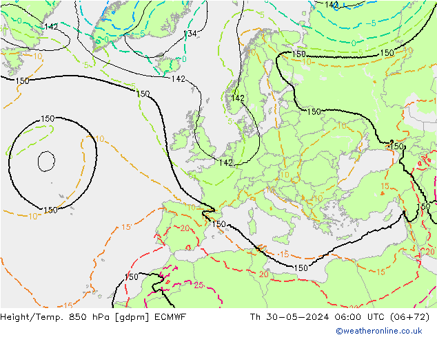 Yükseklik/Sıc. 850 hPa ECMWF Per 30.05.2024 06 UTC