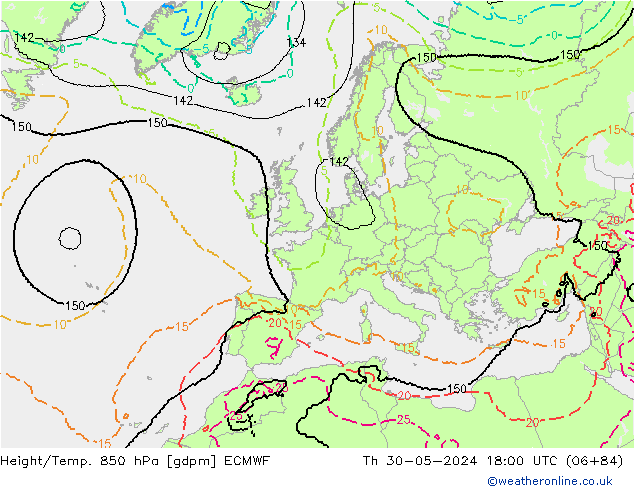 Height/Temp. 850 hPa ECMWF Th 30.05.2024 18 UTC