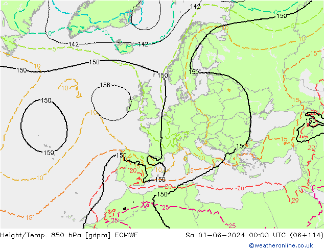 Geop./Temp. 850 hPa ECMWF sáb 01.06.2024 00 UTC