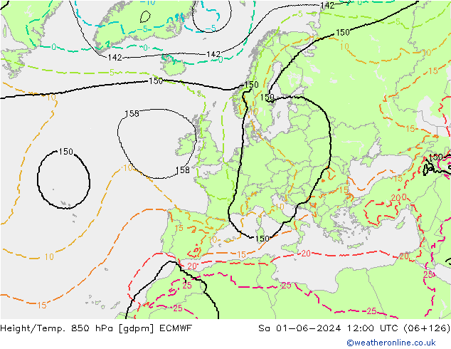 Height/Temp. 850 hPa ECMWF Sa 01.06.2024 12 UTC