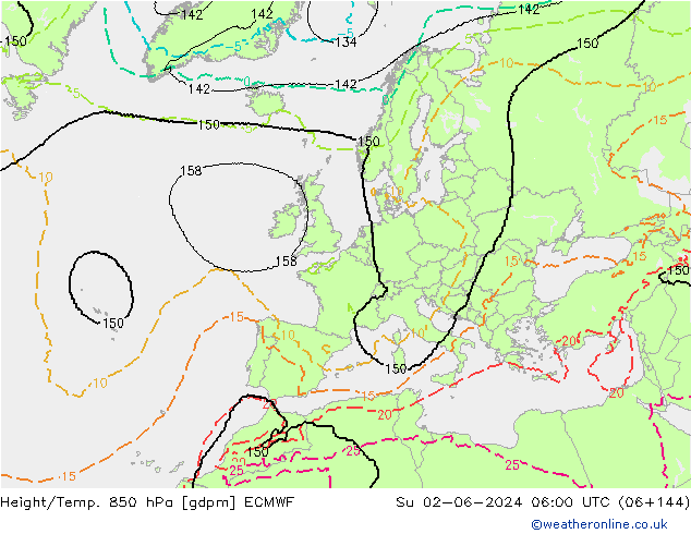 Height/Temp. 850 hPa ECMWF Dom 02.06.2024 06 UTC