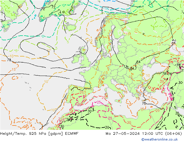 Height/Temp. 925 hPa ECMWF lun 27.05.2024 12 UTC