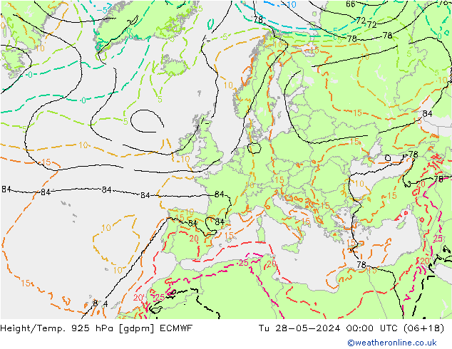 Geop./Temp. 925 hPa ECMWF mar 28.05.2024 00 UTC