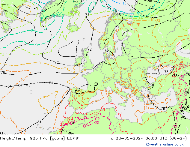 Height/Temp. 925 hPa ECMWF Tu 28.05.2024 06 UTC