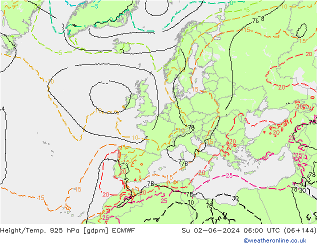 Height/Temp. 925 hPa ECMWF Su 02.06.2024 06 UTC