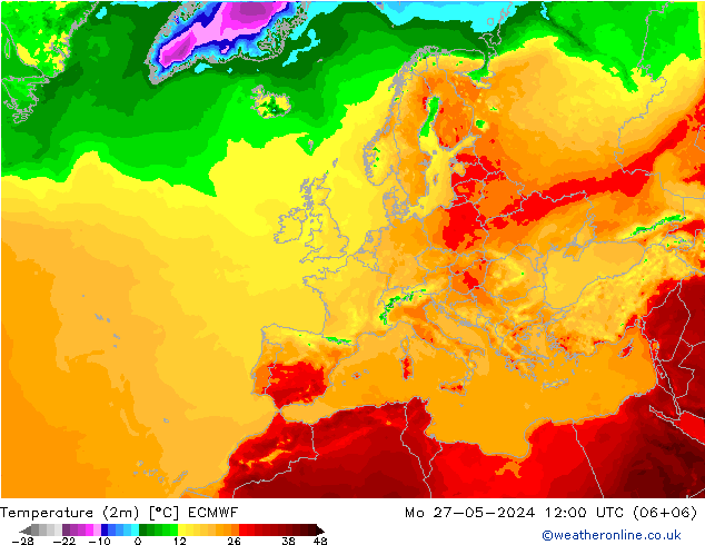 Temperaturkarte (2m) ECMWF Mo 27.05.2024 12 UTC