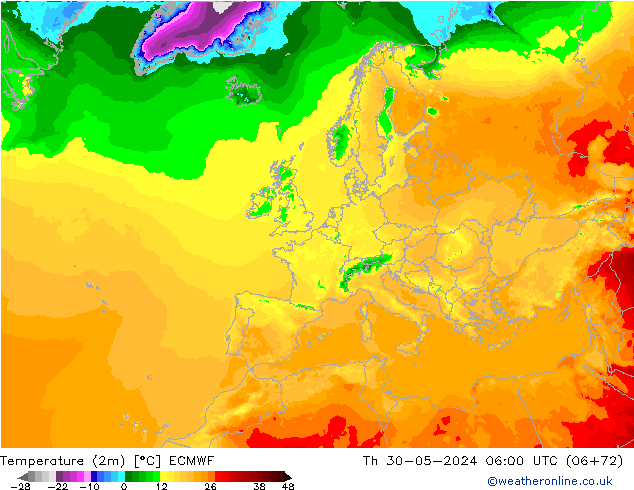 Temperaturkarte (2m) ECMWF Do 30.05.2024 06 UTC