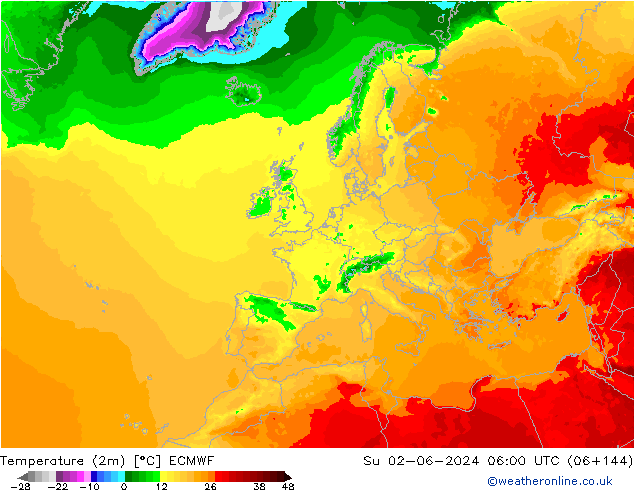 Sıcaklık Haritası (2m) ECMWF Paz 02.06.2024 06 UTC