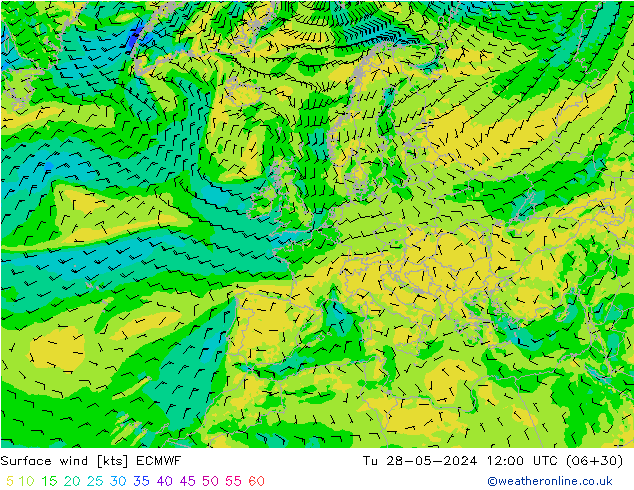 Surface wind ECMWF Út 28.05.2024 12 UTC