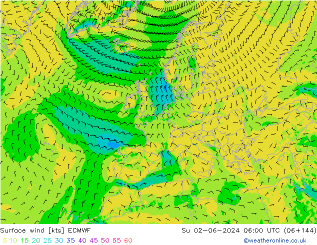 Viento 10 m ECMWF dom 02.06.2024 06 UTC