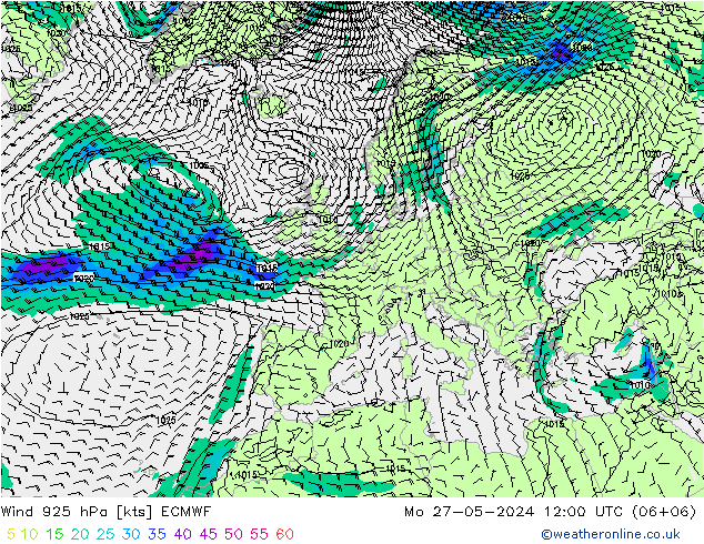 Wind 925 hPa ECMWF Po 27.05.2024 12 UTC