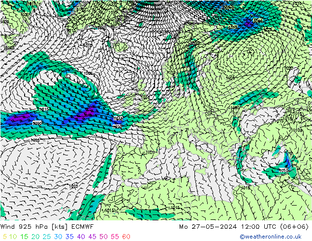 Vento 925 hPa ECMWF lun 27.05.2024 12 UTC