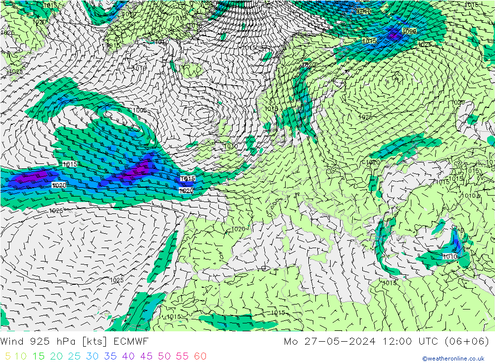 Wind 925 hPa ECMWF Mo 27.05.2024 12 UTC