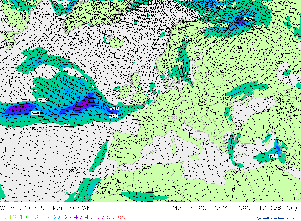 Wind 925 hPa ECMWF Po 27.05.2024 12 UTC