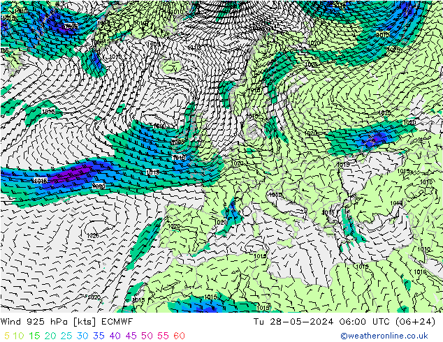 Wind 925 hPa ECMWF di 28.05.2024 06 UTC