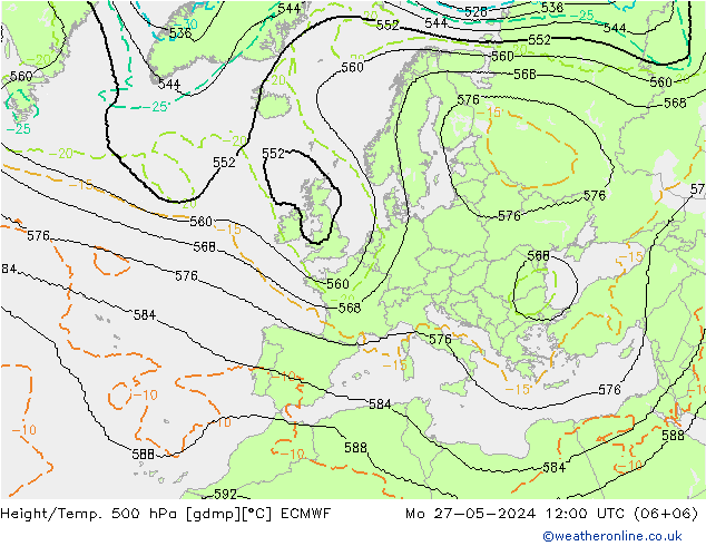 Yükseklik/Sıc. 500 hPa ECMWF Pzt 27.05.2024 12 UTC