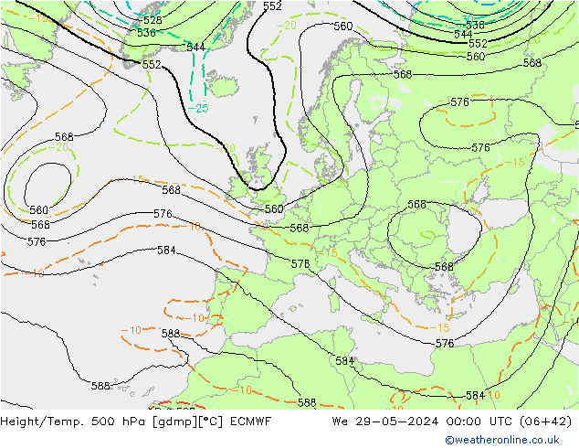 Height/Temp. 500 hPa ECMWF Mi 29.05.2024 00 UTC