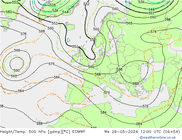 Hoogte/Temp. 500 hPa ECMWF wo 29.05.2024 12 UTC