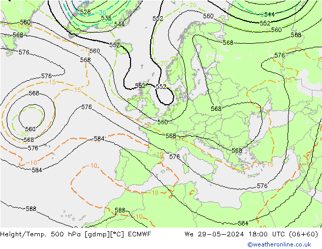 Height/Temp. 500 hPa ECMWF We 29.05.2024 18 UTC