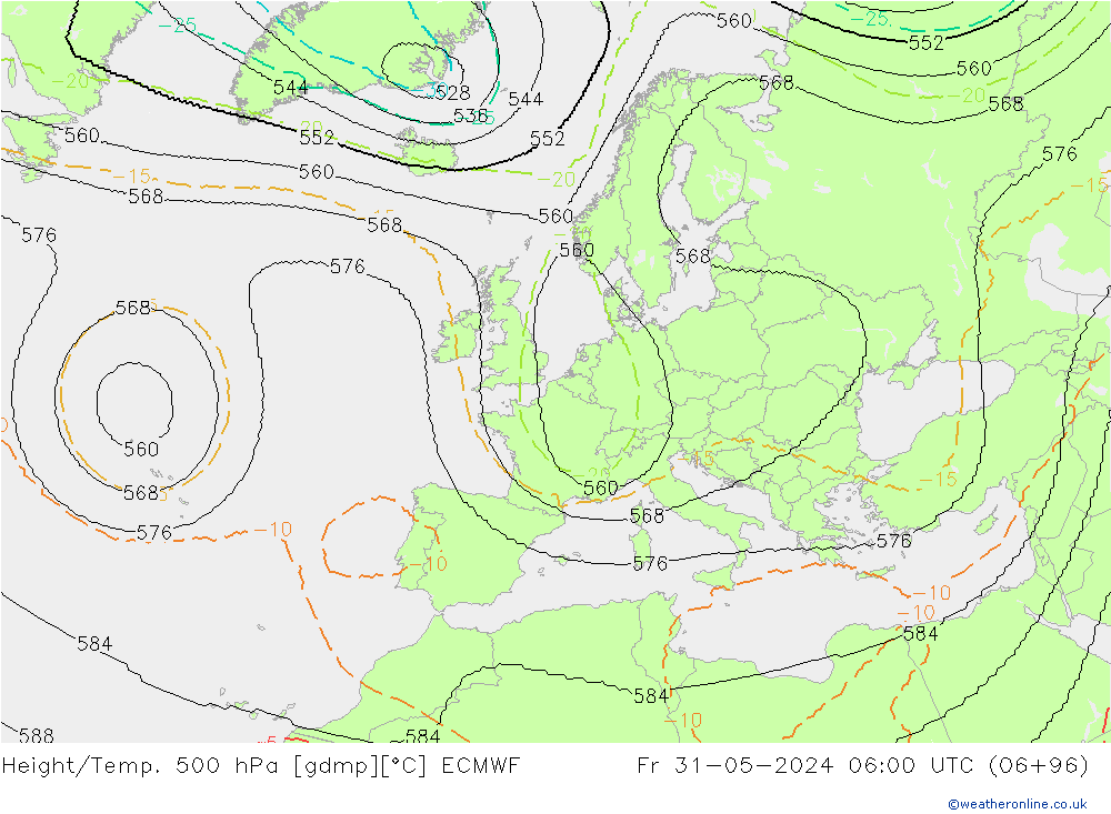 Height/Temp. 500 hPa ECMWF Pá 31.05.2024 06 UTC