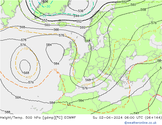 Height/Temp. 500 hPa ECMWF Su 02.06.2024 06 UTC