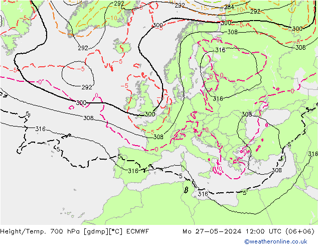 Height/Temp. 700 hPa ECMWF Seg 27.05.2024 12 UTC