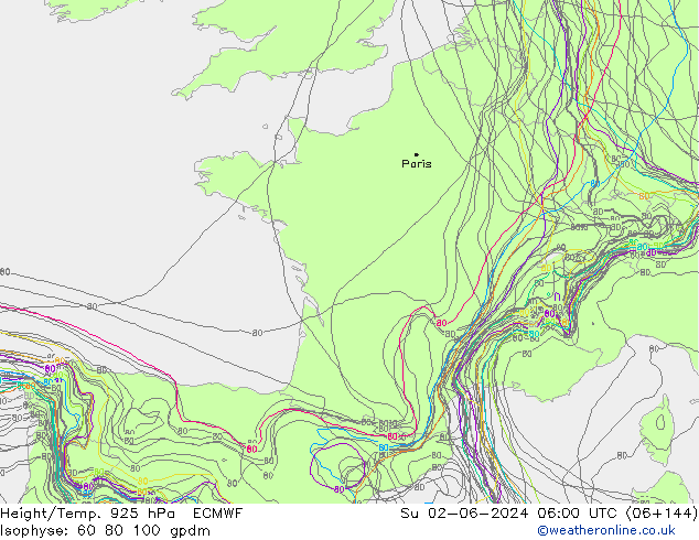 Height/Temp. 925 hPa ECMWF So 02.06.2024 06 UTC