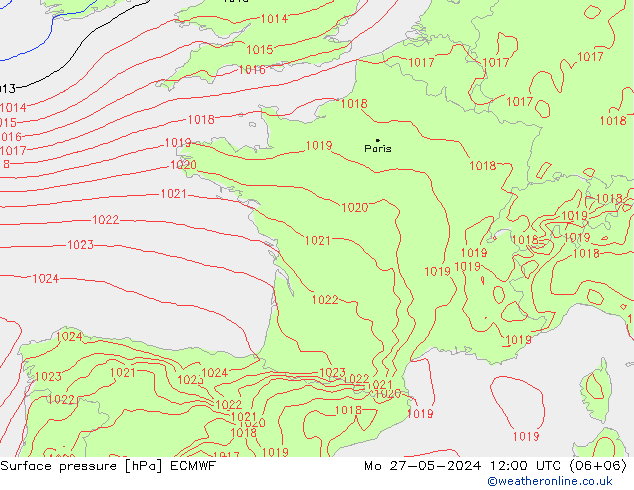 Bodendruck ECMWF Mo 27.05.2024 12 UTC