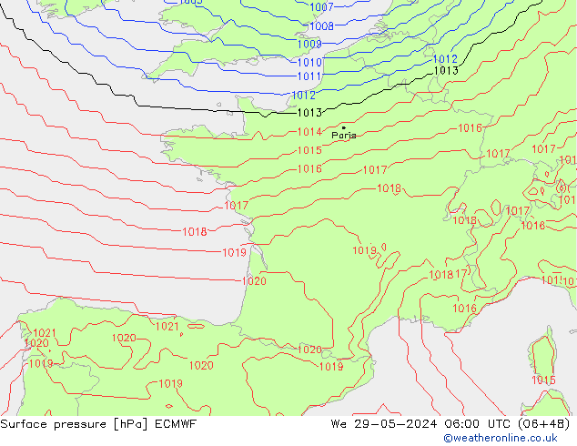 Surface pressure ECMWF We 29.05.2024 06 UTC