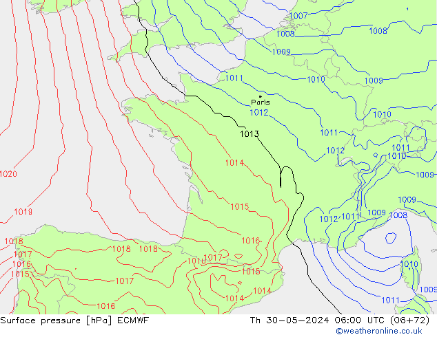 Surface pressure ECMWF Th 30.05.2024 06 UTC