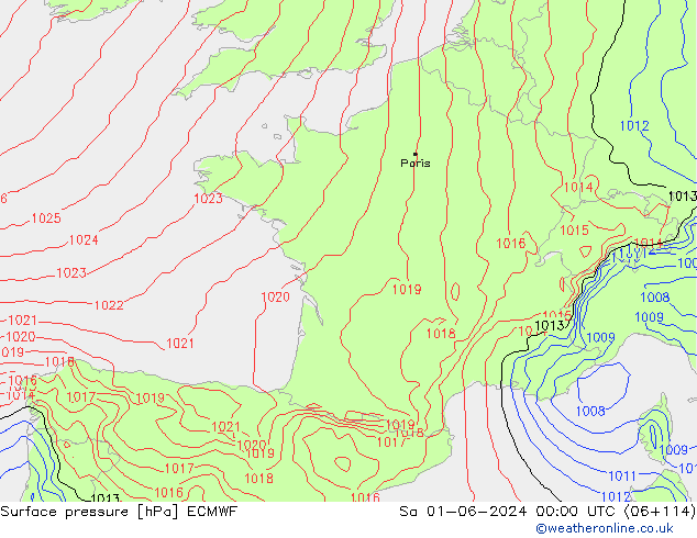 Surface pressure ECMWF Sa 01.06.2024 00 UTC