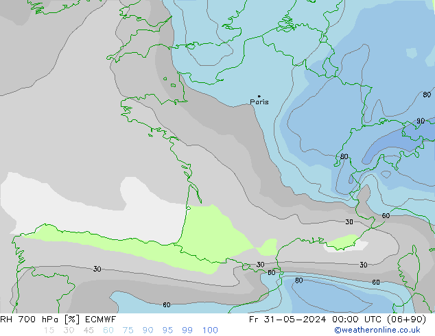 RH 700 hPa ECMWF Fr 31.05.2024 00 UTC