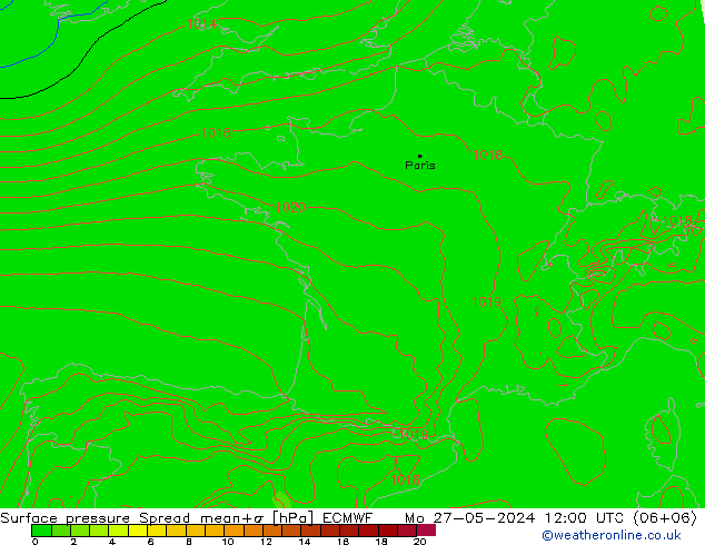 Surface pressure Spread ECMWF Mo 27.05.2024 12 UTC